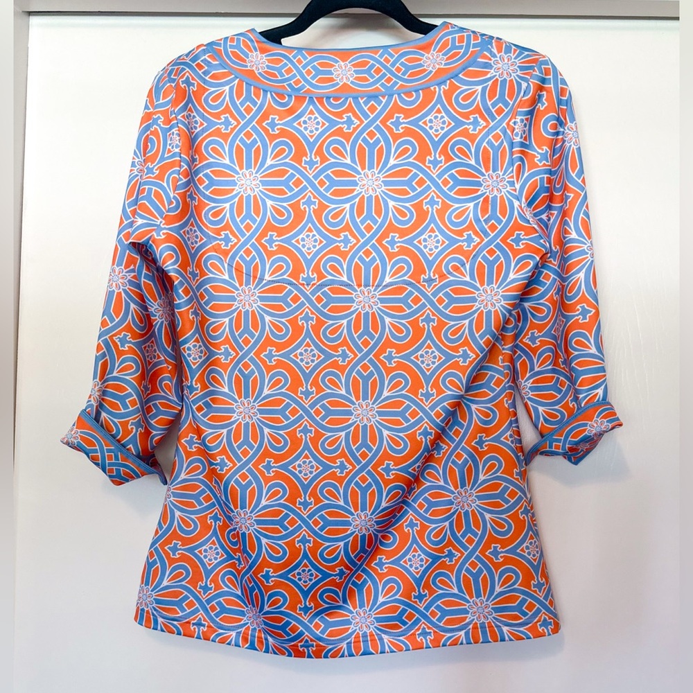 Gretchen Scott Designs Vibrant Orange and Blue Tunic Shirt - Picture 6 of 7